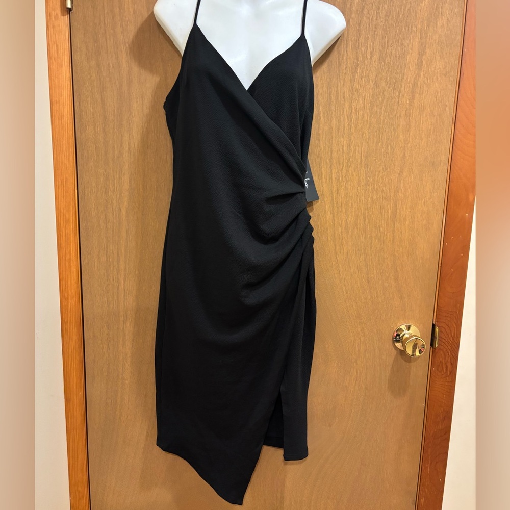 NWT Lulu's Made To Wow Black Surplus Asymmetrical Cocktail Party Dress Large - Picture 4 of 7